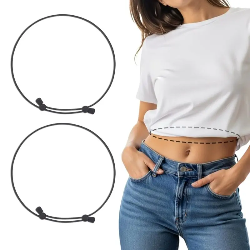 2-Pack Elastic Bands for Women, Invisible Lightweight Tuck Belt with Adjustable Buckle for Styling Cropped Tops and Shirts, Flexible Snug Hold, Band-Shaped Women's Belts, Adjustable Strap, Holds Tops Neat, Minimal Buckle, Sleek Look