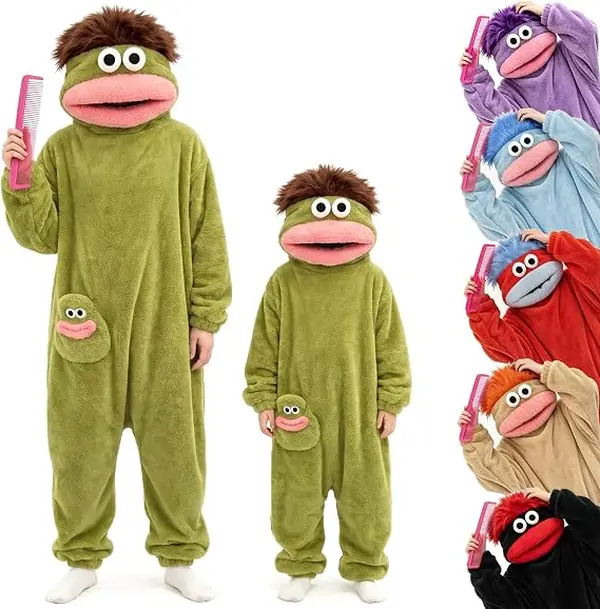 Cute Onesie Set, Soft Flannel Pajama Nightwear Pjs with Hat, Funny Big Mouth Monster Design, Home & Party Fun, Homewear, Loungewear, Sleepwear Homewear Clothes, Party Gift Loungewear
