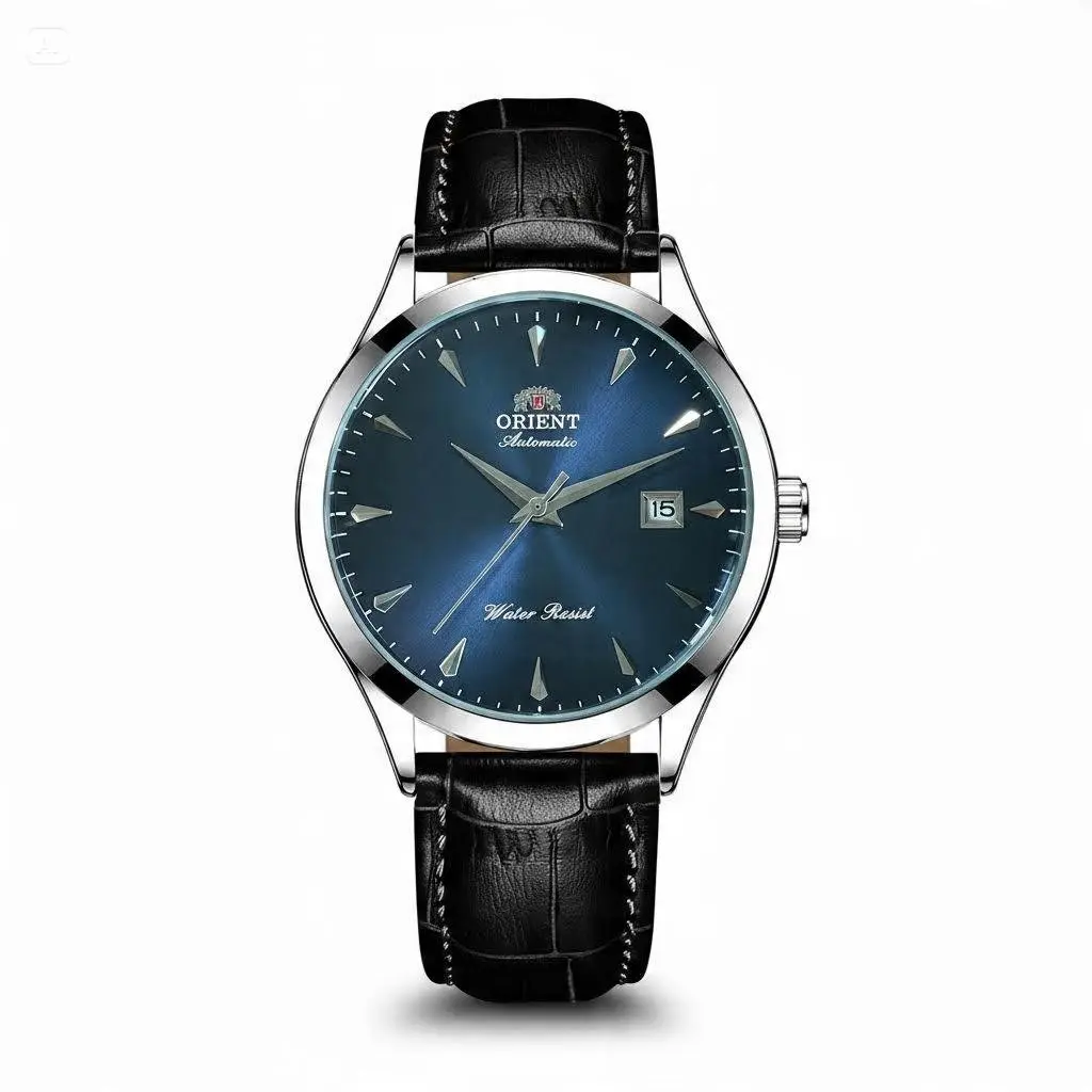 Orient Automatic Men Mechanical Watch Simple Stick Index Dial Date Window Water Resistant Stainless Steel & Genuine Leather Strap Classic Business Casual Wrist Watch Gift For Him