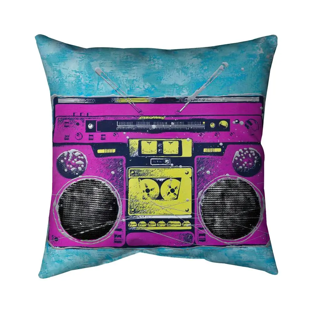 18x18 in. Vintage Radio Printed Fabric Throw Pillow - 360 Stand, UV-Protected, Down-Filled, Retro Aesthetic, Room Accessories, Bedroom Decor, Cozy Corner, Patio/Porch Indoor-Outdoor Soft Furnishing