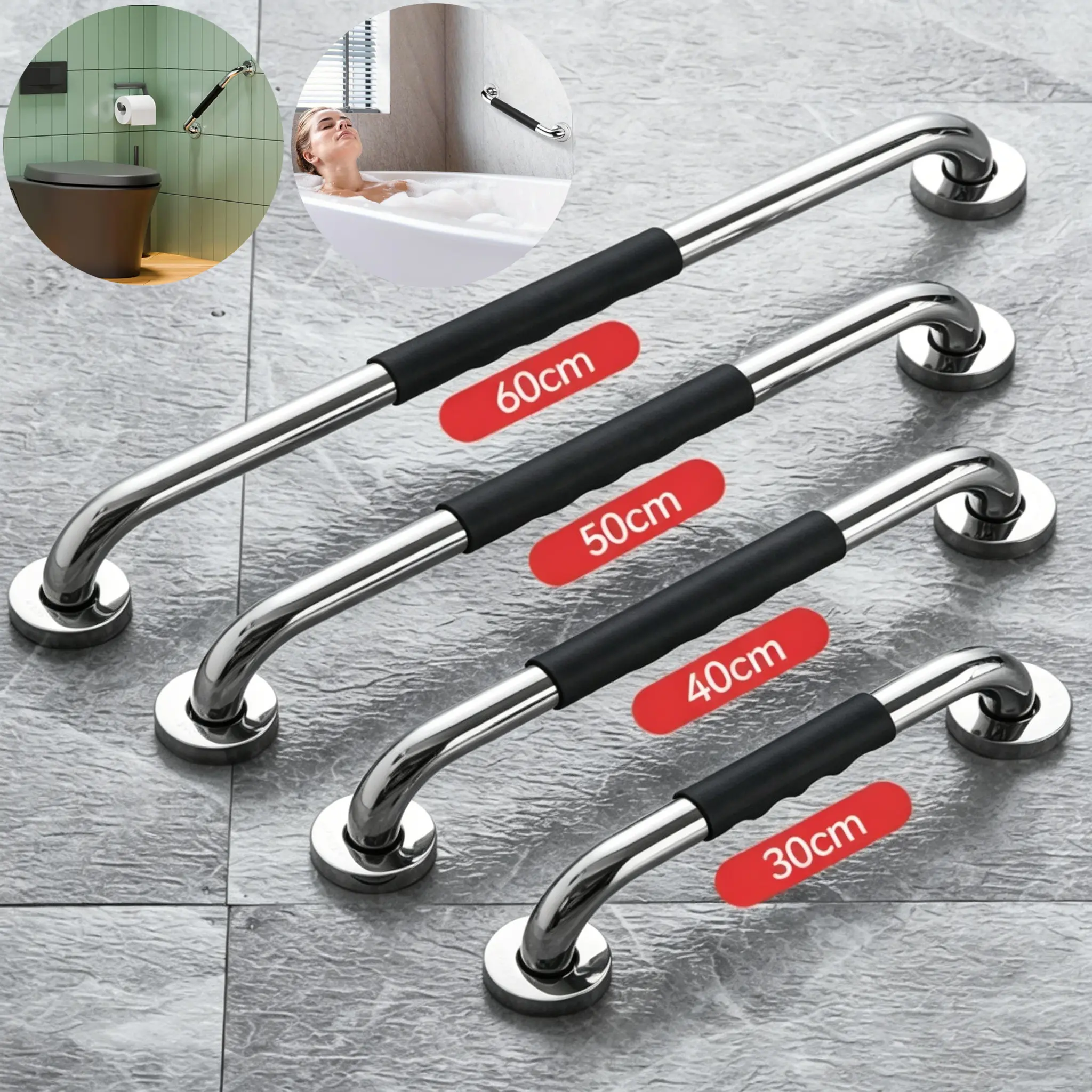 Anti-Slip Stainless Steel Grab Bar, Heavy Duty Safety Shower Wall Non-Slip Silicone Handle for Elderly Disabled Pregnant Woman Home Bathroom Toilet Bathtub Support