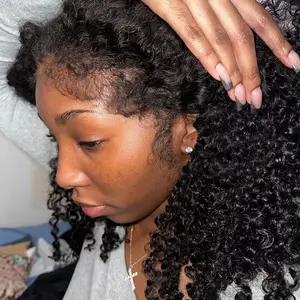 Afro Kinky Curly Wig With 4C Edges 13x6 HD Lace Frontal Wig Human Hair Lace Front Wigs For Women Pre Plucked Baby Hair 200% Density