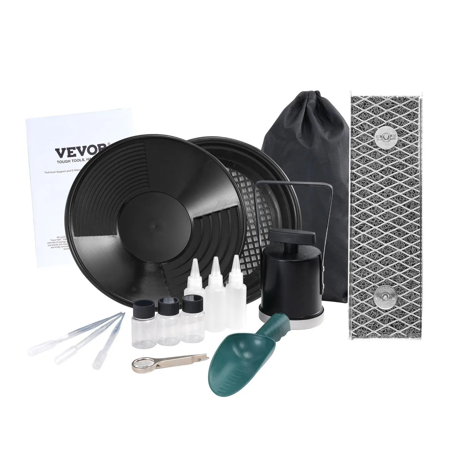 【Summerfinds】VEVOR Mini Sluice Box Gold Panning Kit, 12inch Aluminum Alloy Gold Mining Equipment, 16 PCS Gold Prospecting Kit with Gold Pan, Separating Magnet, Classifier Screen, Drawstring Backpack and More
