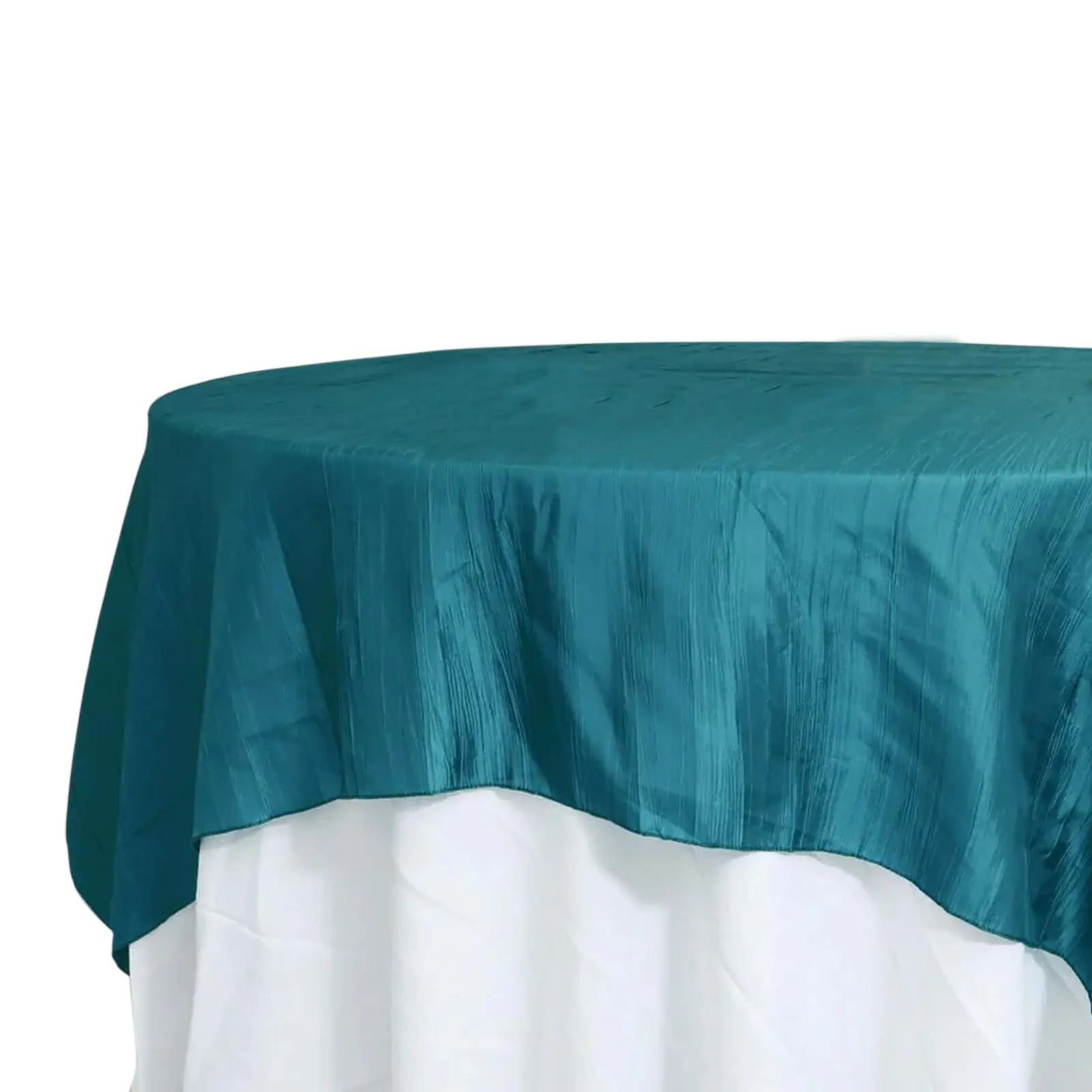 Crinkled Taffeta Square Overlay Table Cover, 90"x90" Peacock Teal Accordion Crinkle Table Topper for Decor, Party Decoration