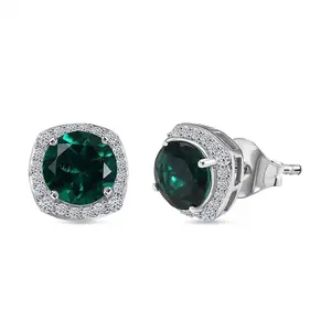 AAA Luxuriant Lab Grown Emerald and G-H SI Lab Grown Diamond 2.58 ctw Earrings in 10K White Gold Christmas Gifts