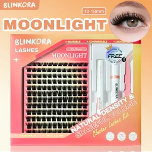 Blinkora Moonlight Eyelash Kit Natural Volume Super Soft DIY Lash Extension Waterproof Long Lasting Free Glue Remover Applicator Cluster Lash Kit 10-18mm