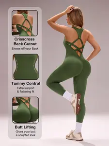 Women's Seamless High-Waisted Cross Back Yoga Jumpsuit, Four-Sided Stretch Matte Fitness Bodysuit, Abdominal Shaping All-Season Wear, Sporty Jumpsuit