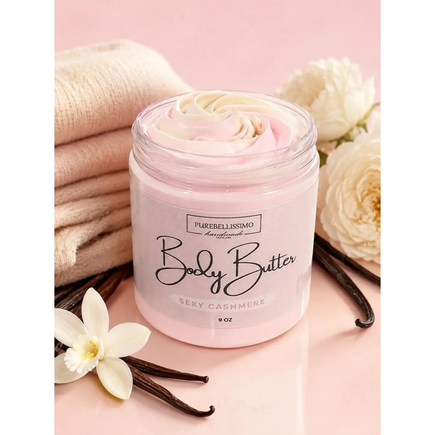 PureBellissimo Body Butter Sexy Cashmere 9 oz - Luxurious Handmade Moisturizer for Soft & Smooth Skin