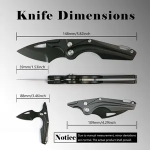Multi-functional EDC folding knife, pocket knife, with a three-bladed design, black stainless steel blade and handle. Suitable for hiking, camping, fishing and outdoor activities. An excellent gift choice.