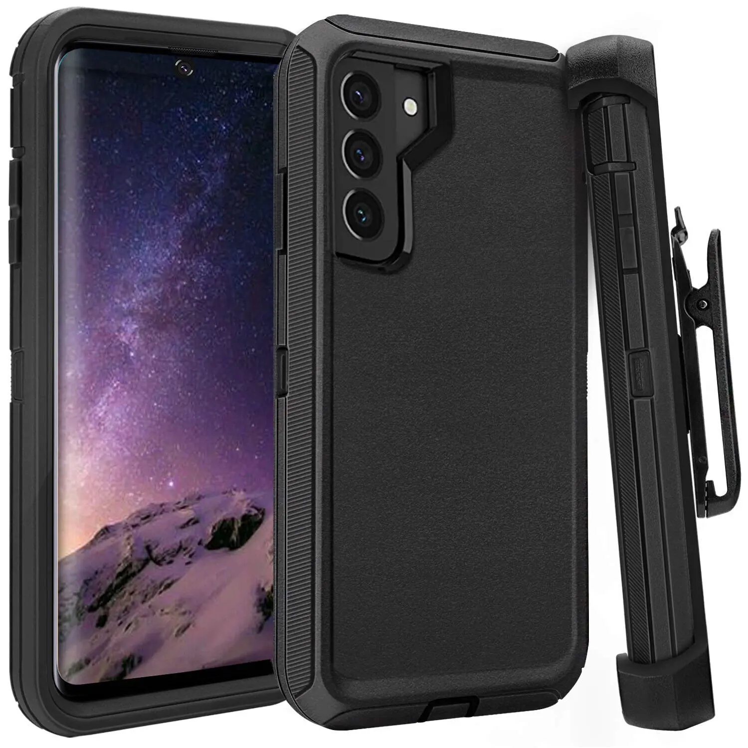 Rugged Defender Case For Samsung Galaxy S21 / S21 Plus / S21 Ultra Shockproof Heavyduty Protection Case With Belt Clip(Black)