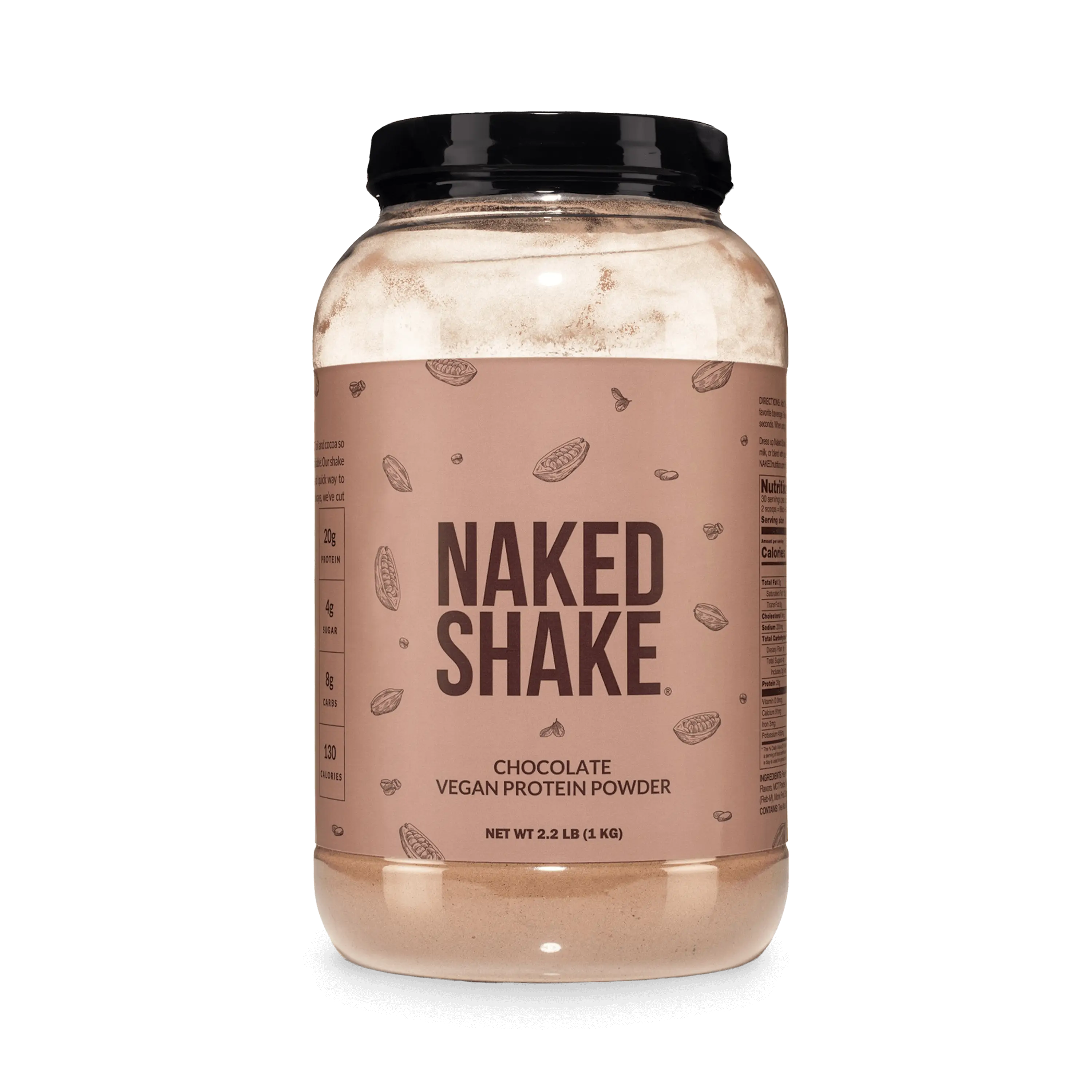 Naked Chocolate Vegan Protein Shake - 30 Servings, 20g Protein, 3g Sugar, Natural Plant-Based, Lean Muscle Booster, Essential Amino Energy Beverage