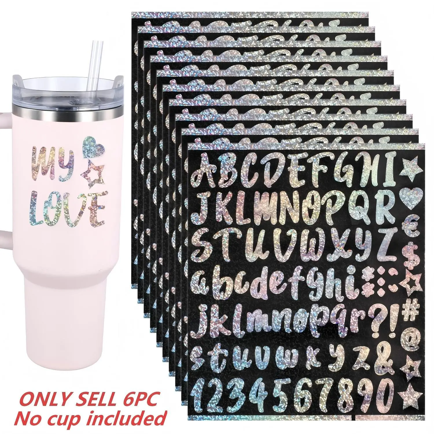 Letter Pattern Name Sticker Name Decal for Stanley Cup, 6 Counts Waterproof Personalized Letter Name Tags Sticker, Cup Accessories for 30 40oz Tumbler, Letter Stickers, Crafts Cup Stickers