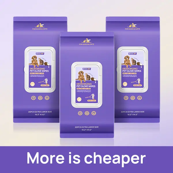 HICC PET Grooming Wipes - 20Pcs Disposable Dog & Cat Hair Removal Tool, Hypoallergenic No-Rinse, Deodorizing, Coconut & Fermented Coconut Oil Lanolin Formulated, Potassium Sorbate Infused, Sticky Hair Control, Cleanses Eye Stain, Outdoor Skin Care