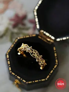 S925 Sterling Silver Vintage Style Hollow Out Branch & Leaf Design Ring, Inlaid with Small Cubic Zirconia, Ring for Women, Jewelry for Party, Daily Decor, Vintage Engagement Ring