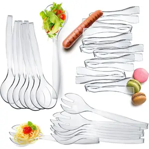 HD Disposable Serving Utensils Set (12), 10' Spoons, 6.5' Tongs, Clear