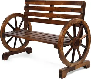 【Summervibes】Ubesgoo 41" Rustic Wooden Wheel Bench Outdoor Bench, 2-Person Patio Bench Wagon Slatted Seat, Garden Benches for Outdoors 350lbs High Capacity, Weather Resistance