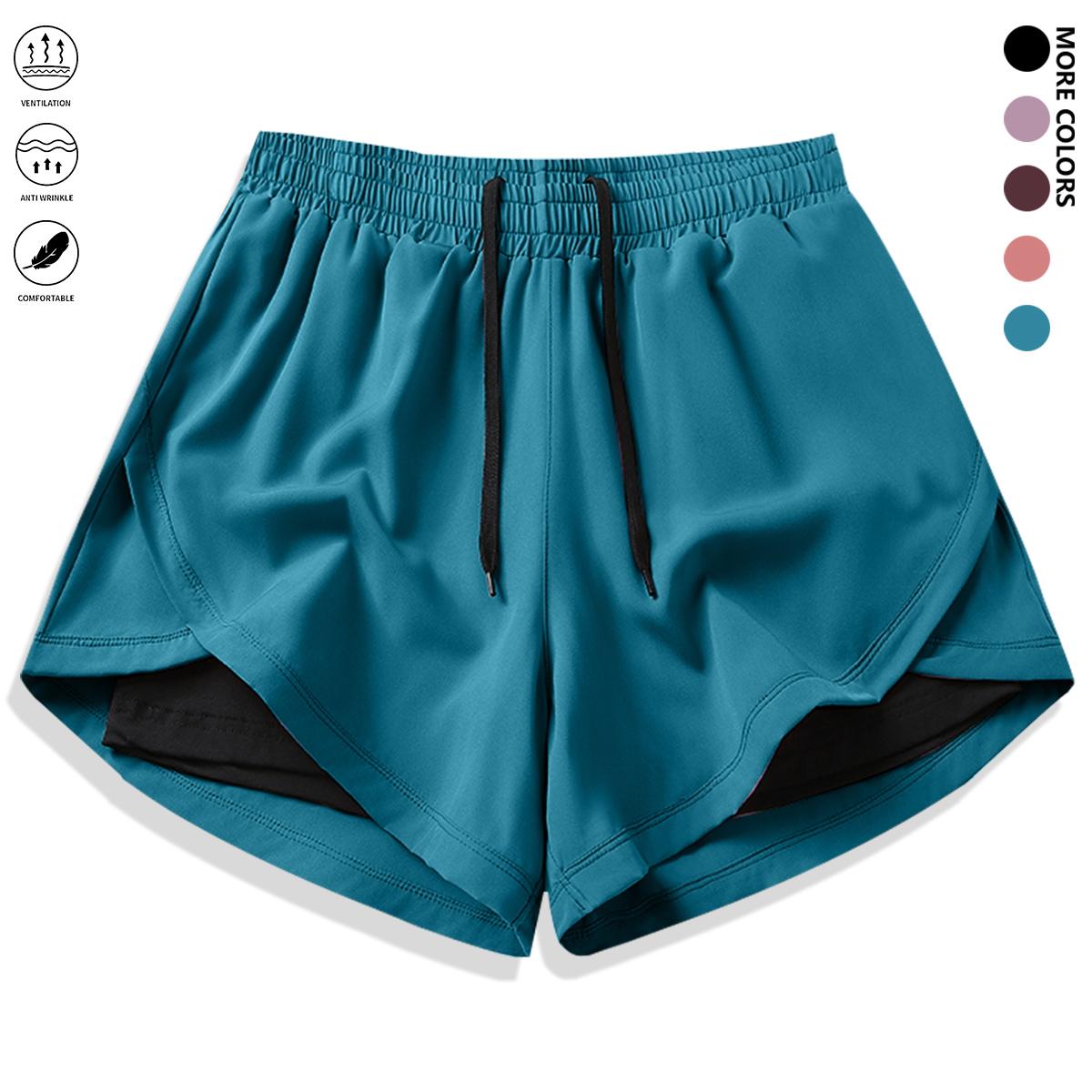 4-piece set: women’s casual athletic shorts outfit with built-in lining, drawstring, and elastic waistband — suitable for outdoor sports, fitness, running, and casual wear; women’s summer shorts bottoms.