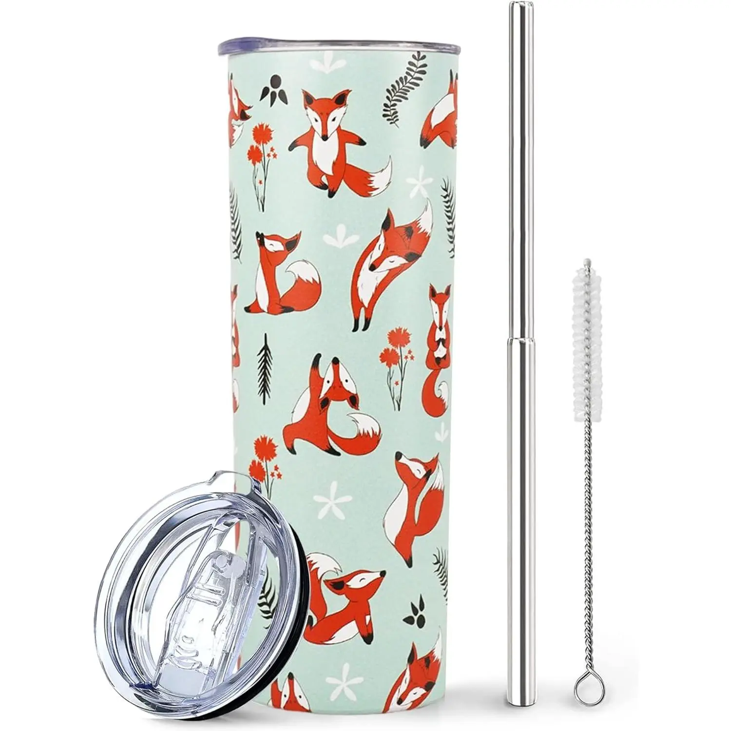 Fox Tumbler - Fox Gifts for Women - 20 oz Travel Coffee Mug fox,Unique Themed Birthday Gifts for Women for Best Friend Sister and Her fox Gifts for Girl fox Items Stuff Cup, Flasks, Round