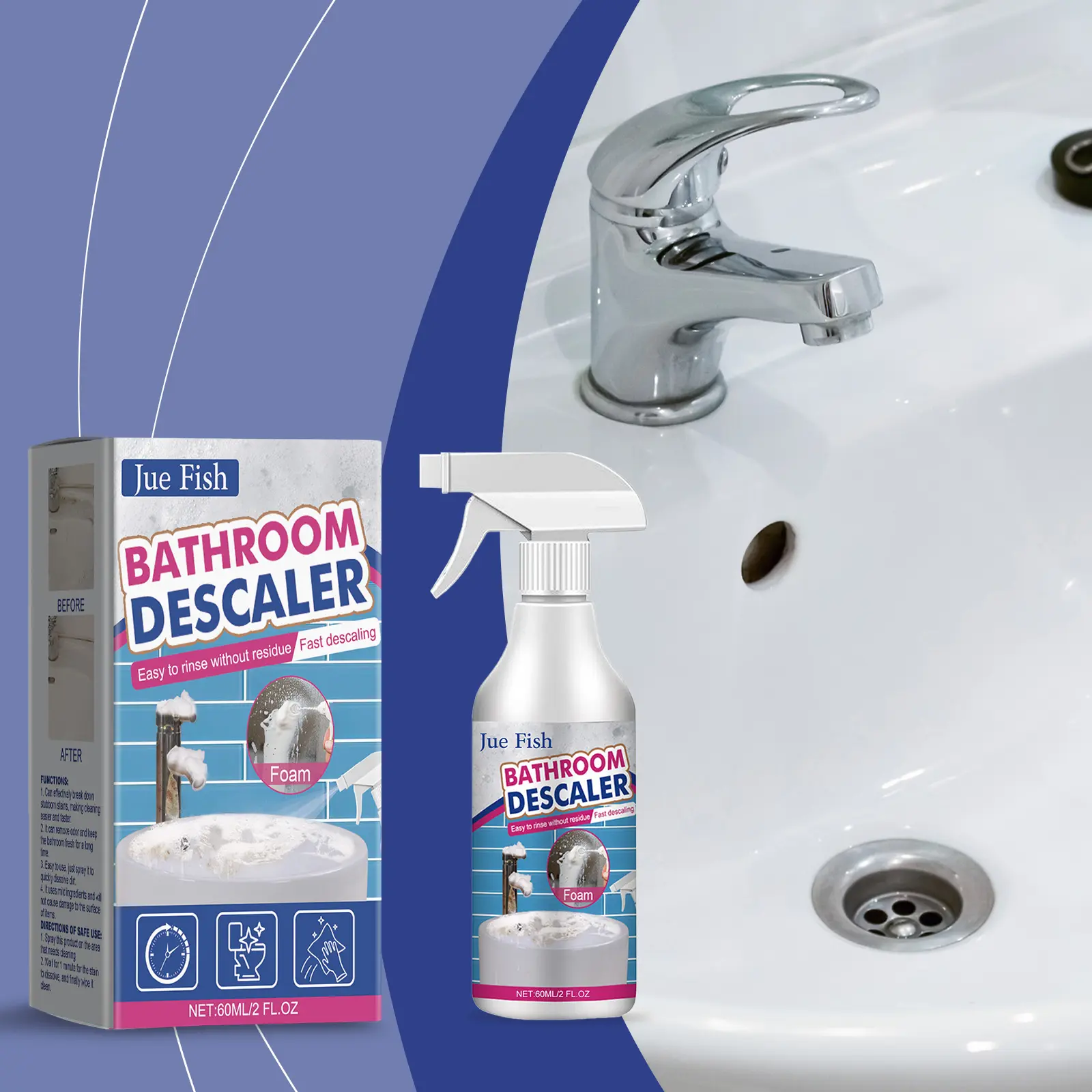 Household All-Purpose Cleaning Spray - Gentle Unscented Surface-Safe Anti-Rust Sprayable Bathroom Cleaner for Stainless Steel, Sinks, Descaler Removes Stubborn Stains, Gentle Bathroom Cleaners, Sprayable Bathroom Cleaners