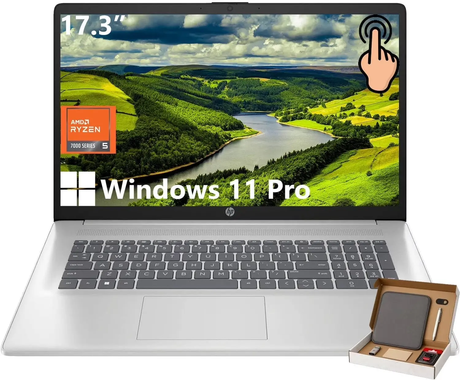 HP 17 Laptop for Business & Students, 17.3" HD+ Touchscreen Display, AMD Ryzen 5 7530U Processor, 16/32GB RAM, 1/2TB SSD, Windows 11 Pro, Wi-Fi 6, Built-In Webcam