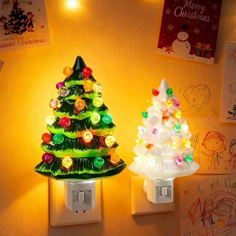 Christmas Tree Night Light, LED Plug in Night Light for Bedroom, Bathroom, Hallway, Warm White Home Decorative Lighting