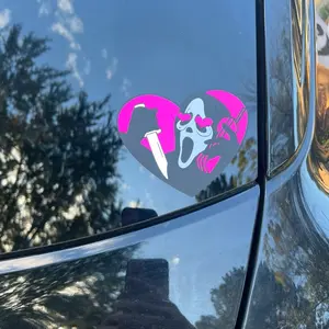 Ghost Face Car Decal - Pink Heart Halloween Decoration