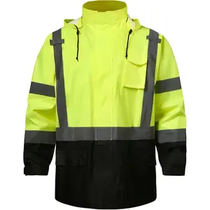 Safety Softshell Jacket for men, High Visibility Rain coat, Waterproof Hi Vis Rain jacket, ANSI/ISEA Class 3