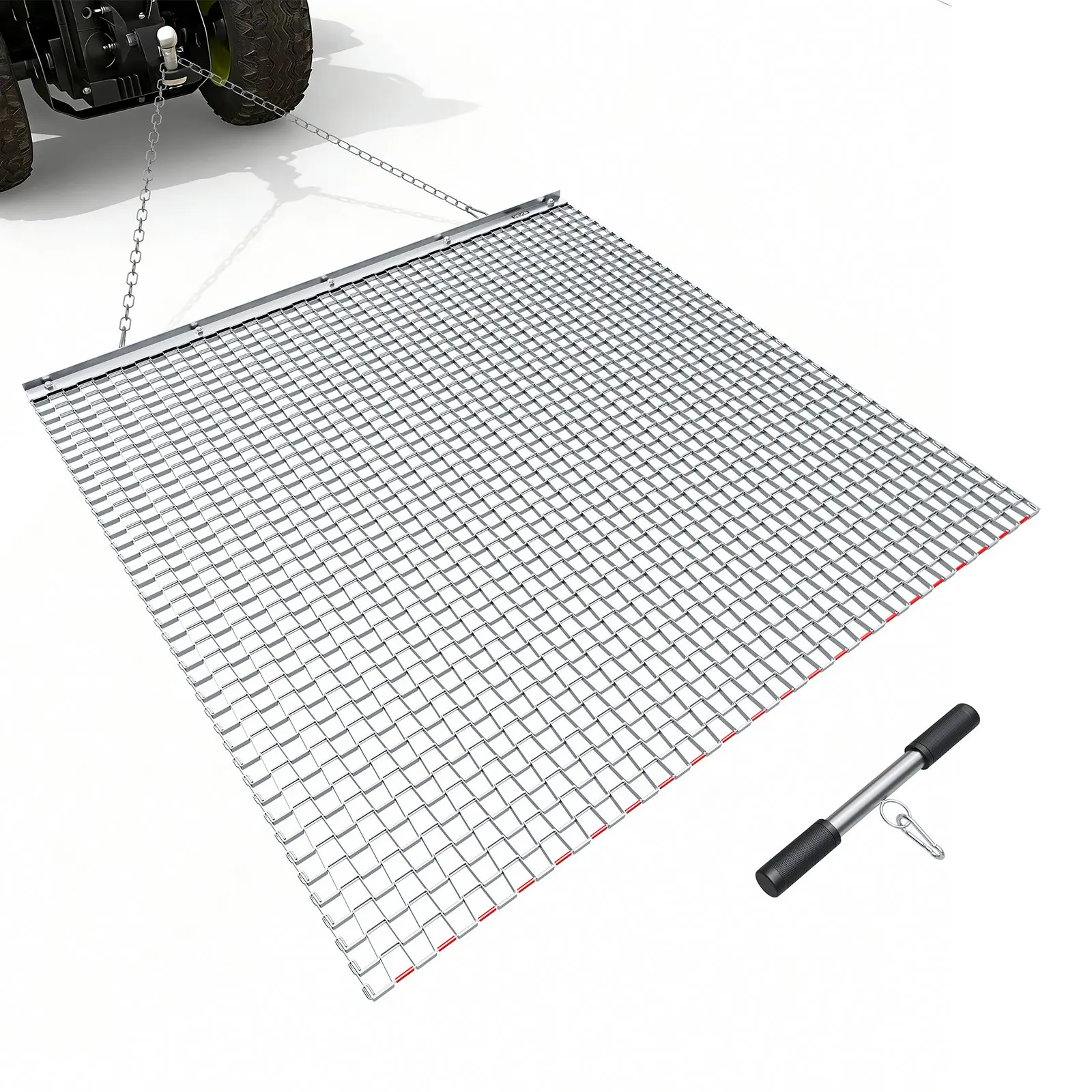 【Summerfinds】VEVOR Portable 4x4 ft Drag Harrow with Folding Frame, Durable Galvanized Steel Mesh Drag Mat, Towing Chain, 0.98x0.98 in (25x25 mm) Mesh, 34.61 lbs Easy-to-Assemble ATV/UTV Tractor Attachment for Ground Smoothing, Driveways