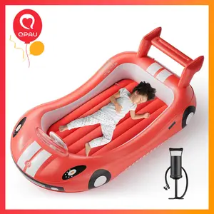 QPAU Inflatable Kids Travel Bed, Toddler Airbed with Sides, Hand Pump Included, Portable Racing Car Design, Safe Materials for Camping, Traveling Hotel Home Use Self Inflating Bed Quick Inflate, Children's Day Gifts