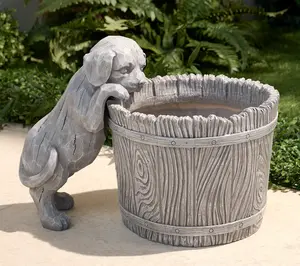 Girl Next Door 11" Diameter Whiskey Barrel Planter with Peeking Animal