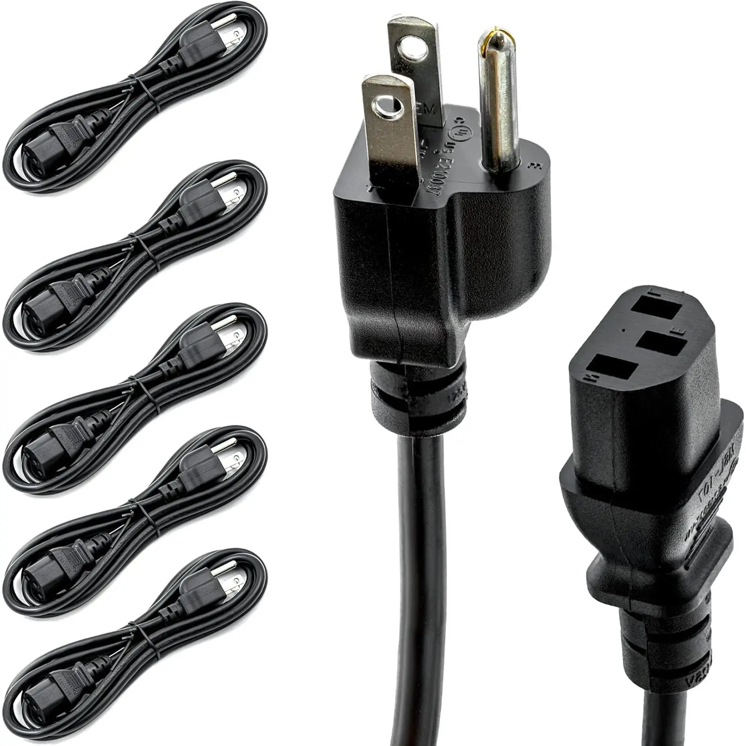Ul Approved (6ft 18/3-5pk) Universal Computer Monitor Power Cord  C13 Cable For Pc Desktop Printer Scanner 18 Awg Ga Nema 5-15p To Iec13 (5 Pack)