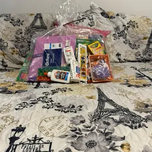 Middle School Supply Packs with Pencils Ruler Drawing Paper Construction Paper Notebooks Index Cards Tissues Pouch Folders Paints Glue Crayons Markers Kids Posters