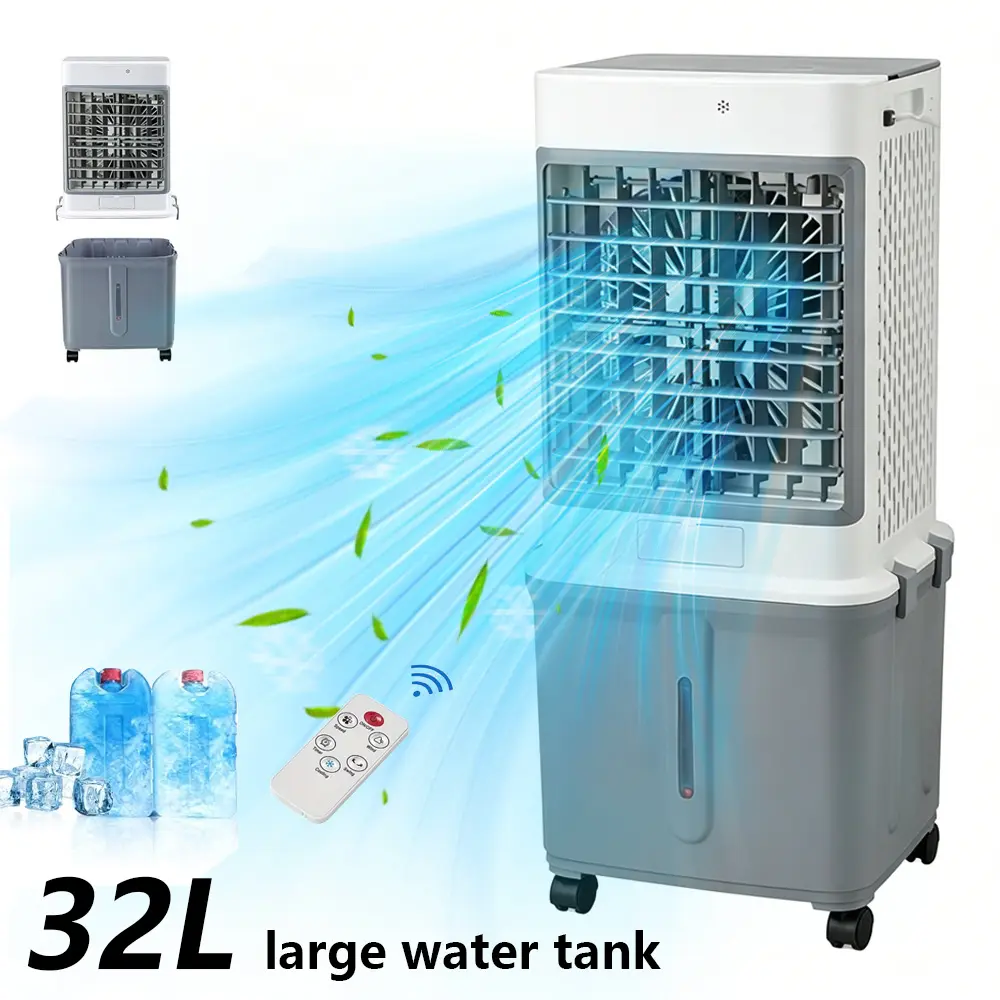 Portable Air Conditioners 32L Larger Reservoir Fast Cooling Quiet Evaporative Air Cooler, 3-IN-1 Portable AC Unit w/Remote, 3 Speed Swamp Cooler, Windowless Air Conditioner Fan for Room Office