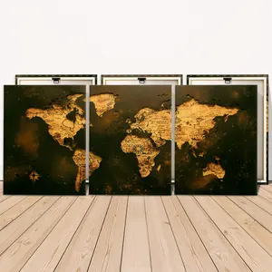 3 Counts Wooden Framed Canvas, Vintage World Map Art Images, Exquisite Poster, Perfect Living Room Decoration, Modern Art, Fashion Family Poster, Wall Art Decoration, Waterproof Art