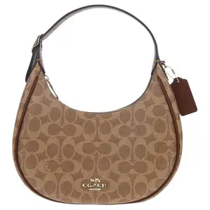 Coach Emily Monogram New Moon Shoulder Bag in Coated Canvas and Smooth Leather for Women