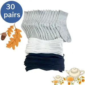 QQ Crew Socks 6/30 Pairs Men Women Black White Gray - Minimalist Versatile Style, Perfect for Daily Wear & Casual Outings | Soft Skin-Friendly Fabric, Fits Sneakers, Loafers & Boots | Top-Rated Bulk Value Socks