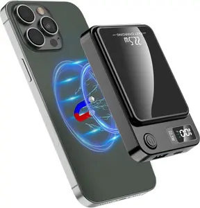 light and thin-Digital Power Display 10000 mAh Wireless Magnetic Power Bank for iPhone & Android Phones, Compact and Portable Charger Chargeable Smartphone Battery