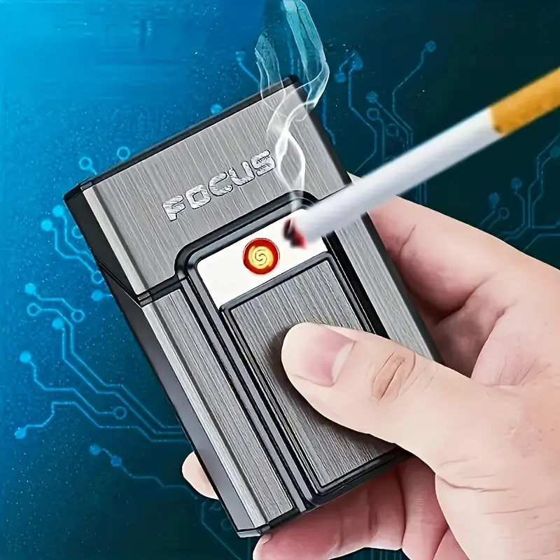Aluminum alloy lighter, built-in USB rechargeable electronic lighter, standard ejection box holder, flameless windproof lighter, battery not included