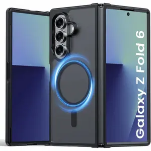 Magnetic for Galaxy Z Fold 6 Case, Compatible with MagSafe [No Screen Protector] [Military-Grade Protection] Translucent Matte Shockproof Slim Phone Case for Samsung Z Fold 6 (Black)