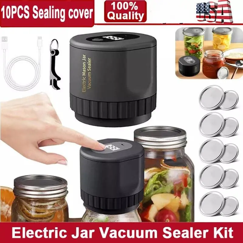 Handheld Vacuum Sealer Kit, 2026 Portable Electric Jar Sealer for Food Storage, 1-Touch Automatic Airtight Sealing for Wide Mouth & Regular Mouth Jars, Long-Term Storage Compatible