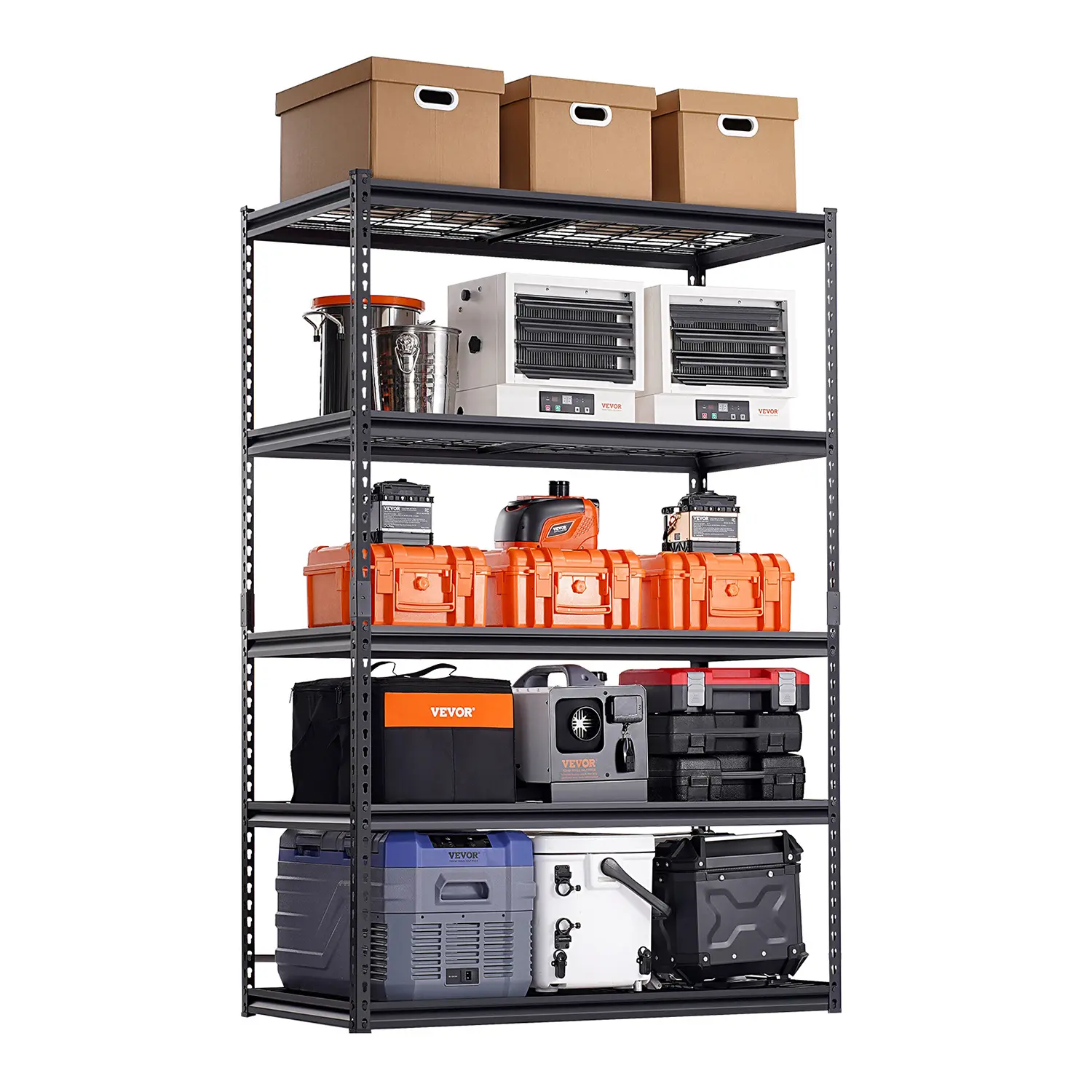 【summerfinds】VEVOR Storage Shelves, 3000 lbs, 5 Tier Heavy Duty Garage Shelving, 24" D x 48" W x 72" H Adjustable Metal Shelves for Industrial Shelving Unit Utility Shelf, for Kitchen, Warehouse, Basement, Black