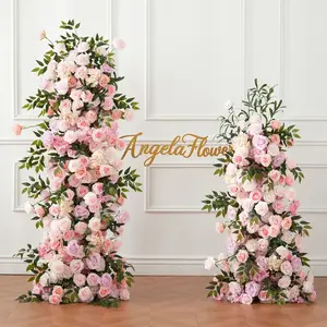 S-A7750 5D Pink Rose Green Leaves Wedding Backdrop Arch KT Board Decor Floral Arrangement White Arch Banners Silk