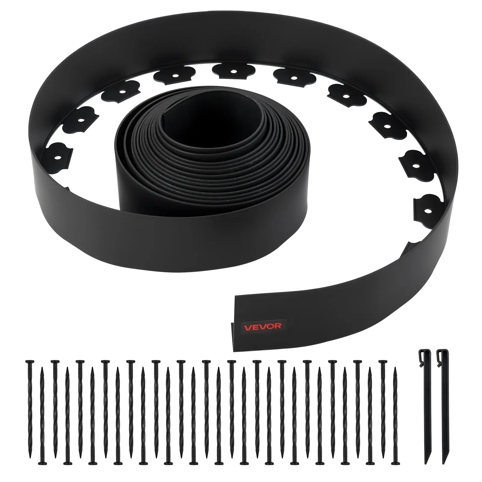 VEVOR No Dig Plastic Landscape Edging Roll, 33 ft x 4 in Flexible Lawn Edging with 30 Spikes & 2 Ground Stakes, Water-Resistant, UV & Temperature Extreme Resistant for Neat Garden Flower Bed Yard Paver Boundaries, Keeps Garden Boundaries Neat#BacktoSchool