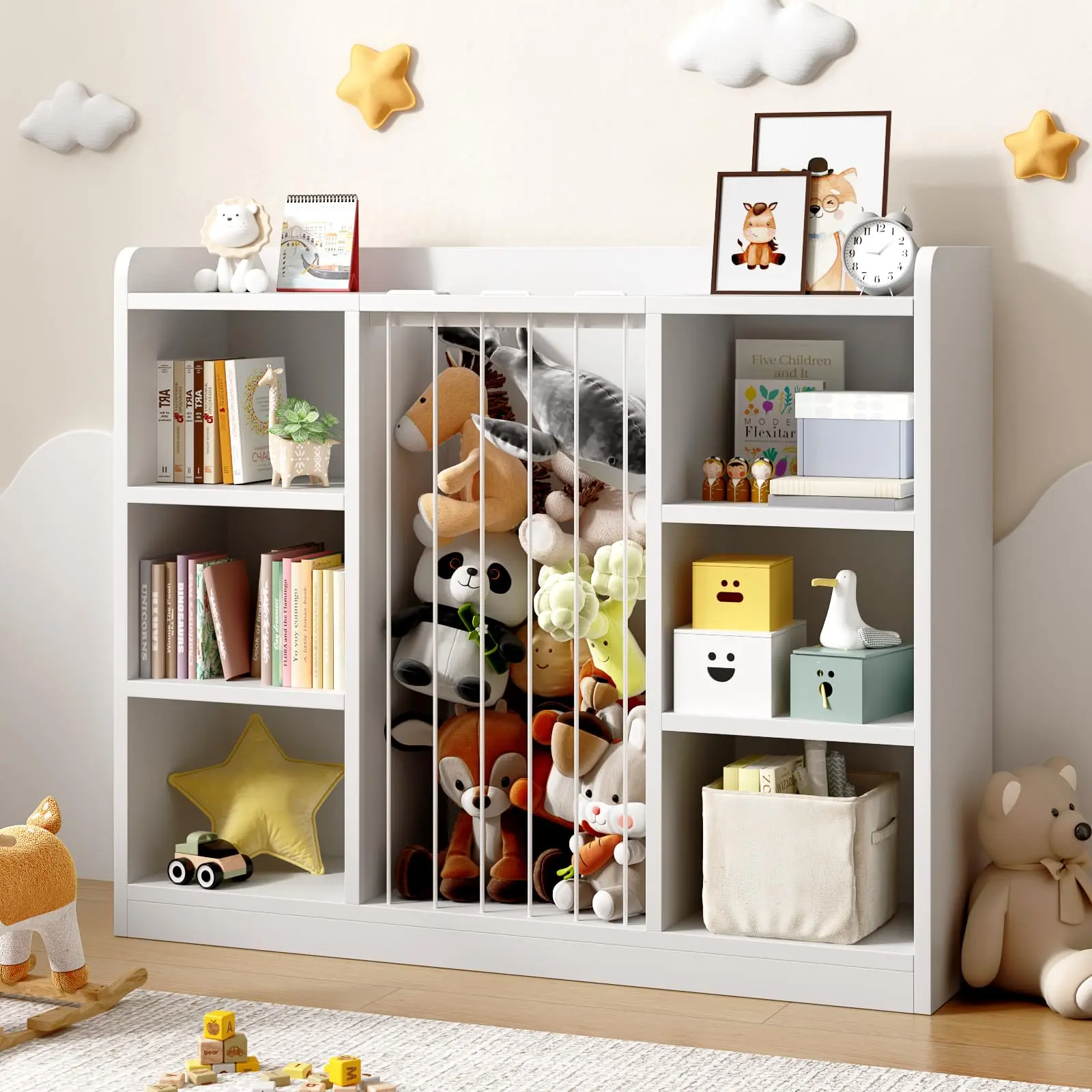 【SummerFinds】ONBRILL Toddler Stuffed Animal Zoo, Toy Storage Organizer for Playroom, Plush Toy Organizers and Storage, Book Shelf for Kids Rooms, Elastic Band Child Bookcase, Toy Shelf with 8 Storage Cubbies