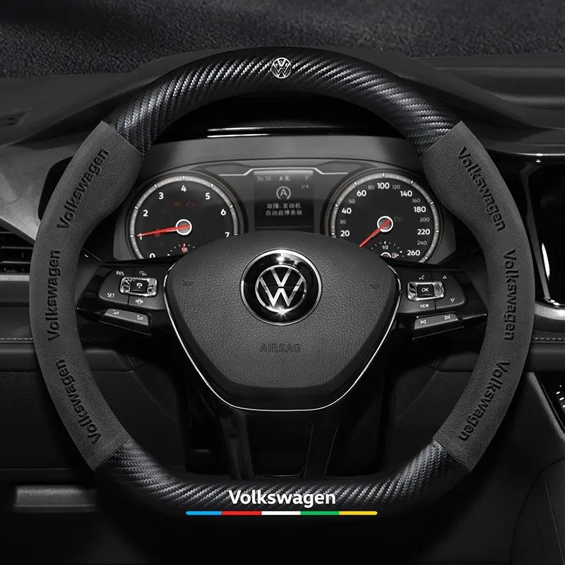 3D Car Automotive Carbon Fiber leather Steering Wheel Non-slip Cover Protective For VW GTI Polo Golf Passat Tiguan Arteon Touareg CC Jetta Scirocco Steering Wheel Protector Steering Wheel Covers