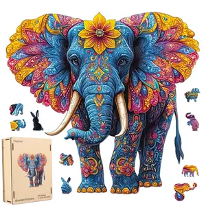 Elephant Wooden Jigsaw Puzzle for Adults and Kids Unique Shape Wood Colorful Beautiful Box Fun Challenge Brain Health Family Game Creative Gift for Friends laser  cut  puzzle mys aurora wooden jigsaw puzzle unique shape