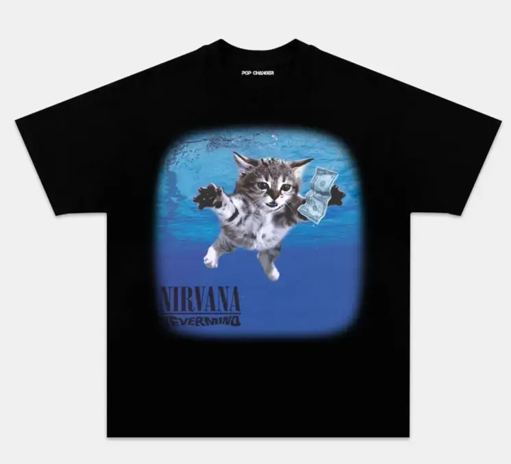 Adults/Youth Nirvana Cat T-Shirt, Vintage Rock Graphic Tee, Retro Cat Music Shirt, Grunge Band Inspired Apparel, Unisex Casual Streetwear, Rock Fan Gift