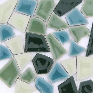 200g Irregular Size Ceramic Triangles Trapezoids Polygons Mosaic Tiles for Crafts Glass Mosaic Jewelry Making Green Mix