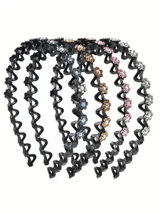 4 Pcs Wave Hairbands with Rhinestones, Non-Slip Teeth Design, Easy to Secure Loose Hair, Versatile Outer Wear, Four Colors Set, Sparkle Flower Headbands