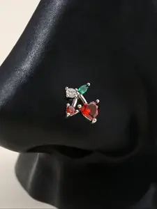 1pcs  Cute Delicate Cherry Shape Diamond Nose Stud, 20g L-Shaped Piercing Decoration, Suitable for Women Daily Wear, Elegant Jewelry Accessory, High Quality Jewelry